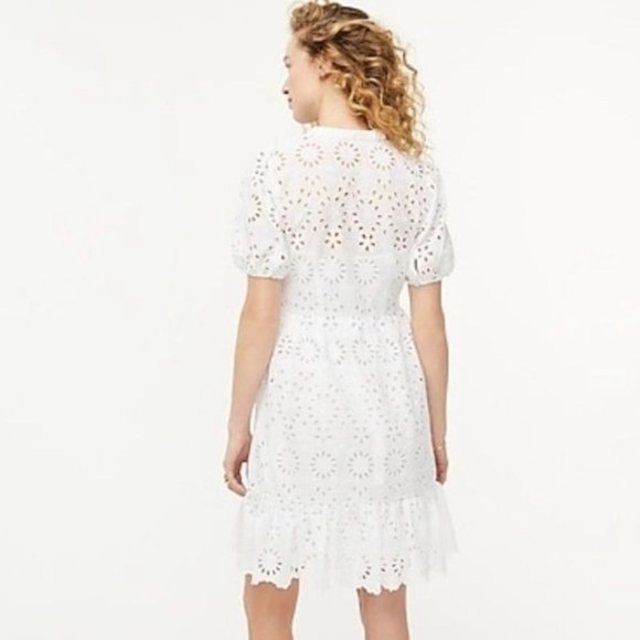 NWT J. Crew Women’s Preppy Puff Short Sleeve Eyelet AW798 White Mini Dress - Picture 4 of 4